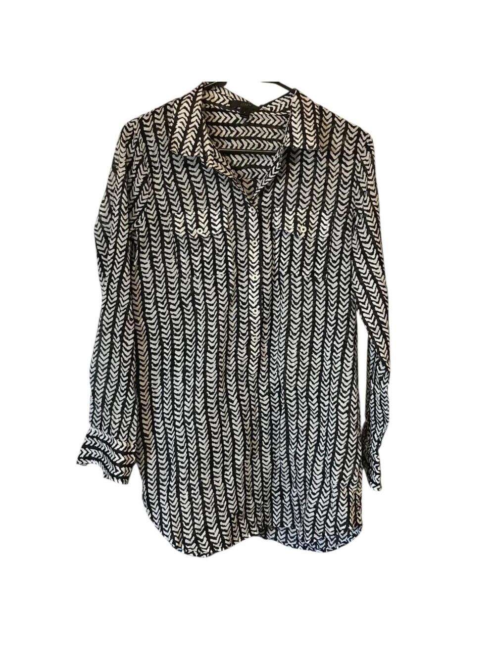 J.Crew popover tunic blouse women S Black white chevron sheer geometric